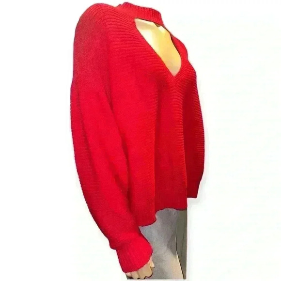 Eloquii women's red holiday Red Open V-Neck Sweater Cozy Knit size 16/18 - Picture 2 of 10
